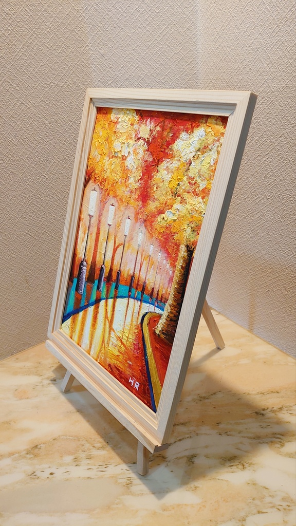 油絵 紅葉の夜景