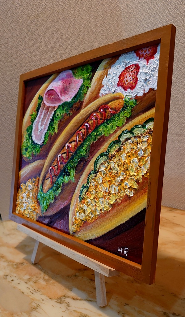 油絵 コッペパンサンド