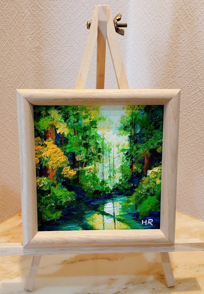 ミニ絵画【新緑の湖】