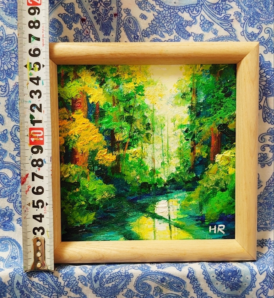 ミニ絵画【新緑の湖】