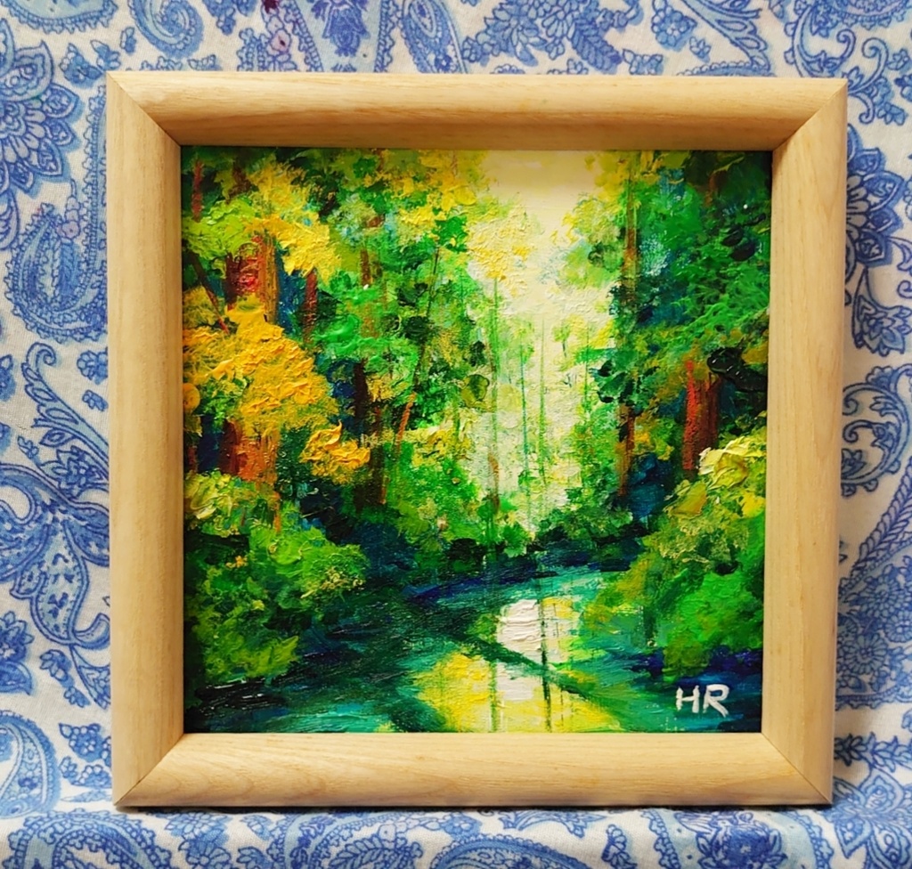 ミニ絵画【新緑の湖】