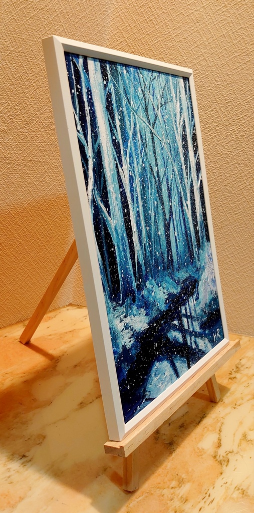 油絵 雪の湖