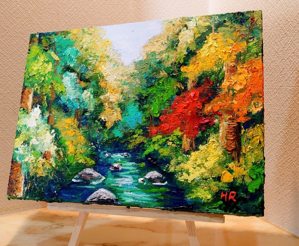 油絵 森の風景【F4号木製】