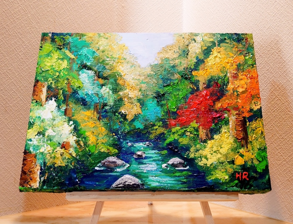 油絵 森の風景【F4号木製】