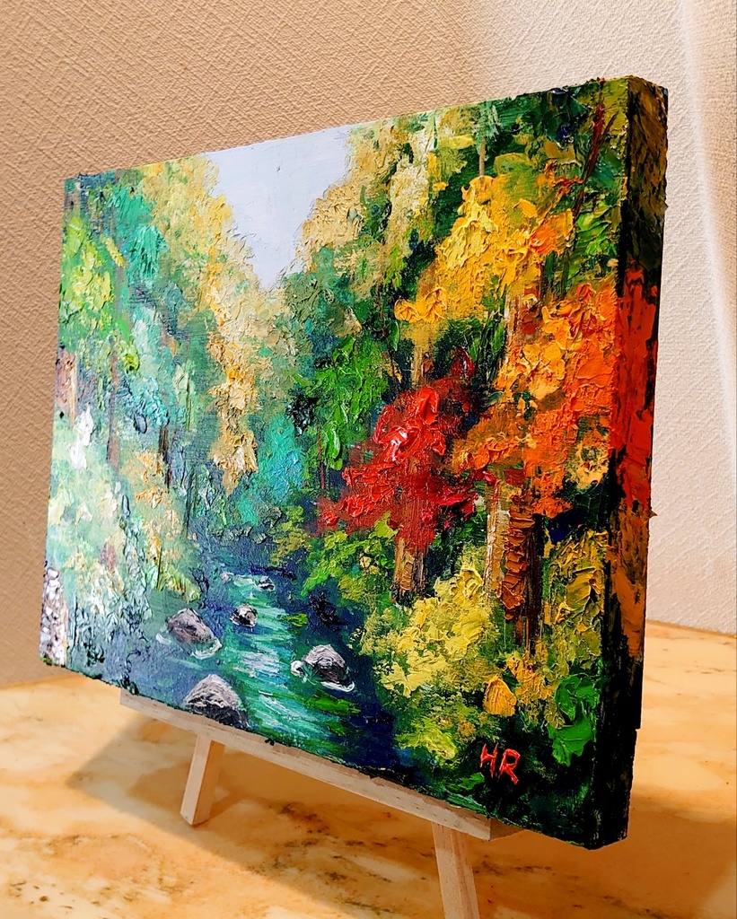 油絵 森の風景【F4号木製】