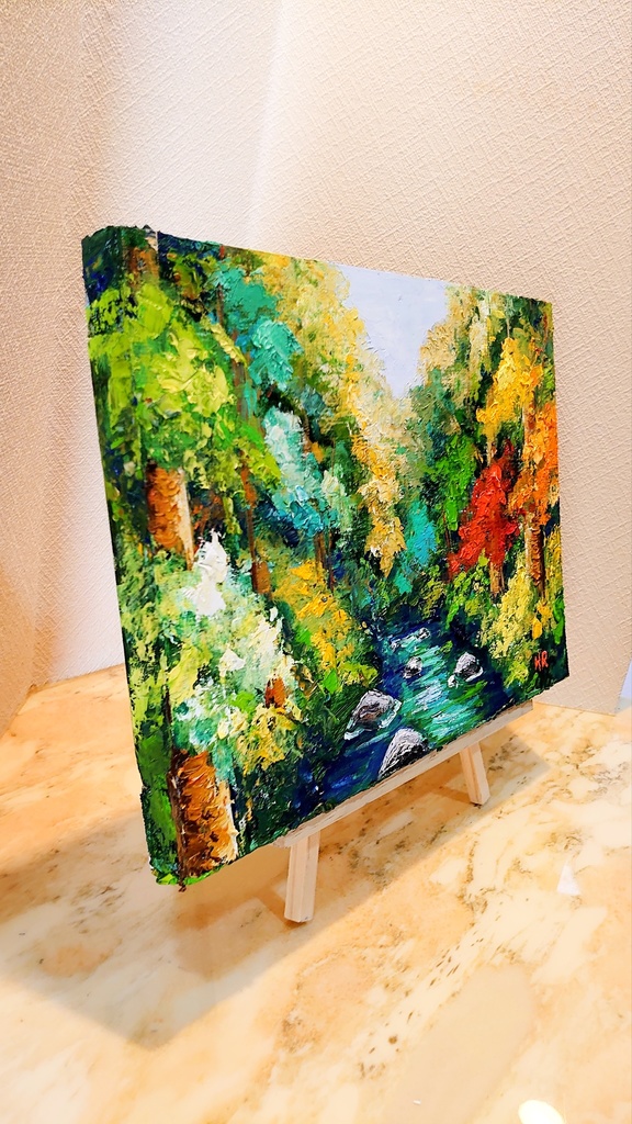 油絵 森の風景【F4号木製】