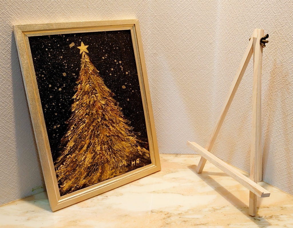 油絵 黄金クリスマスツリー