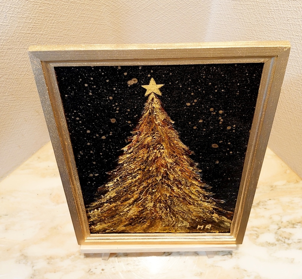 油絵 黄金クリスマスツリー