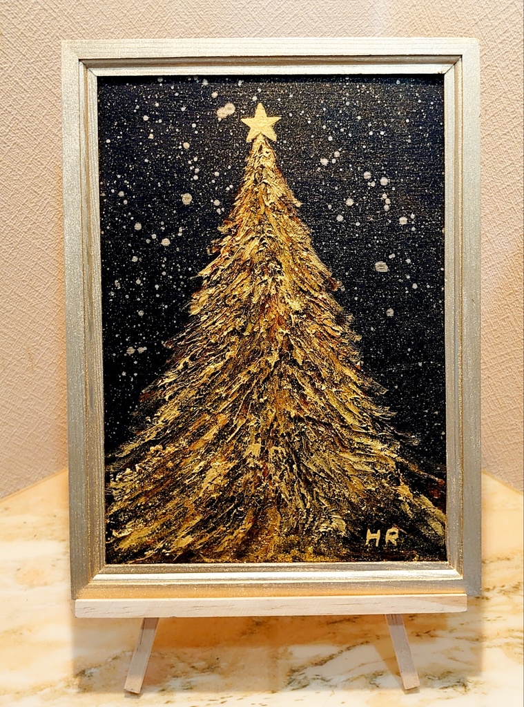 油絵 黄金クリスマスツリー