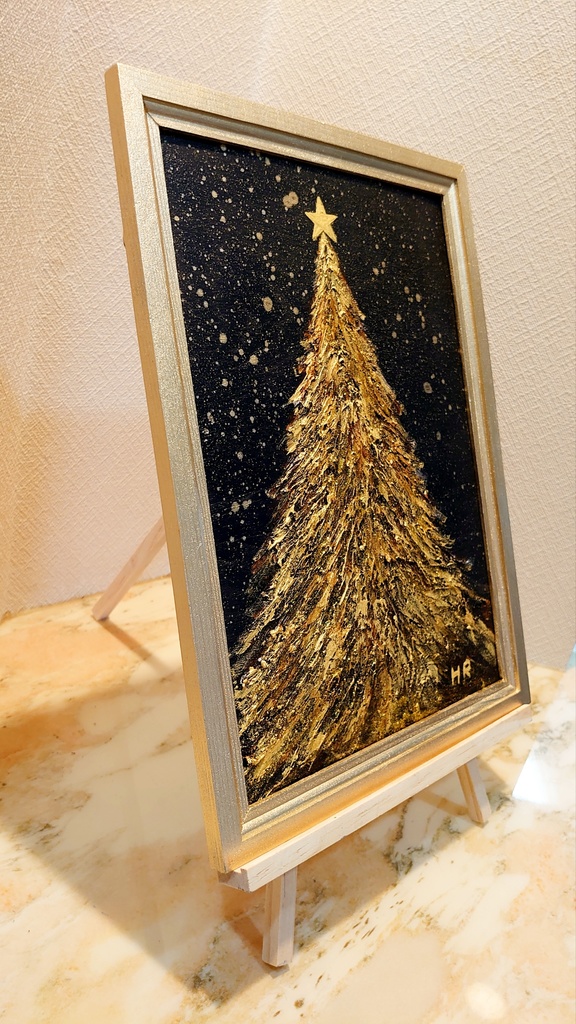 油絵 黄金クリスマスツリー