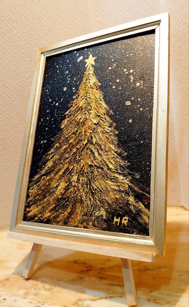 油絵 黄金クリスマスツリー