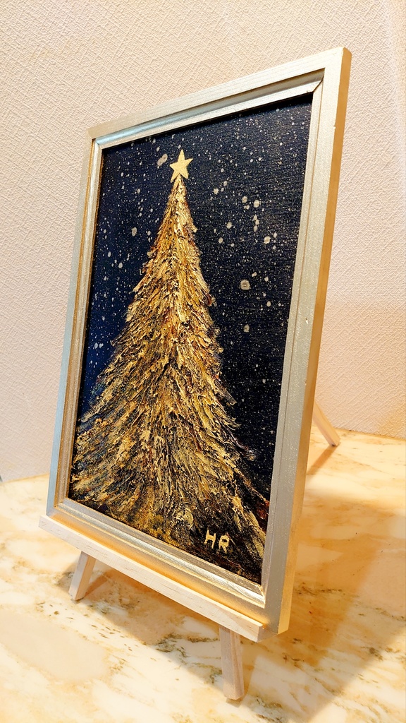 油絵 黄金クリスマスツリー