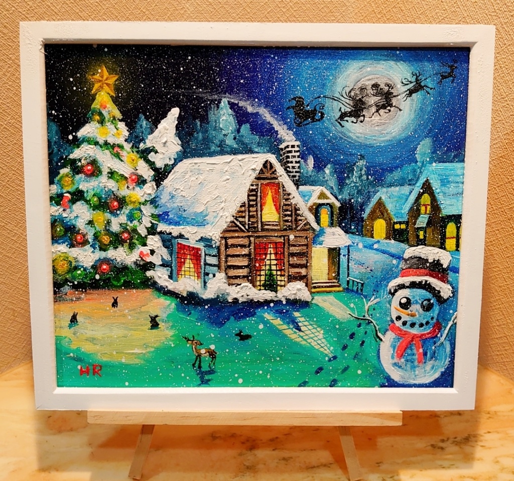 油絵 クリスマス・イブ【四切木製】