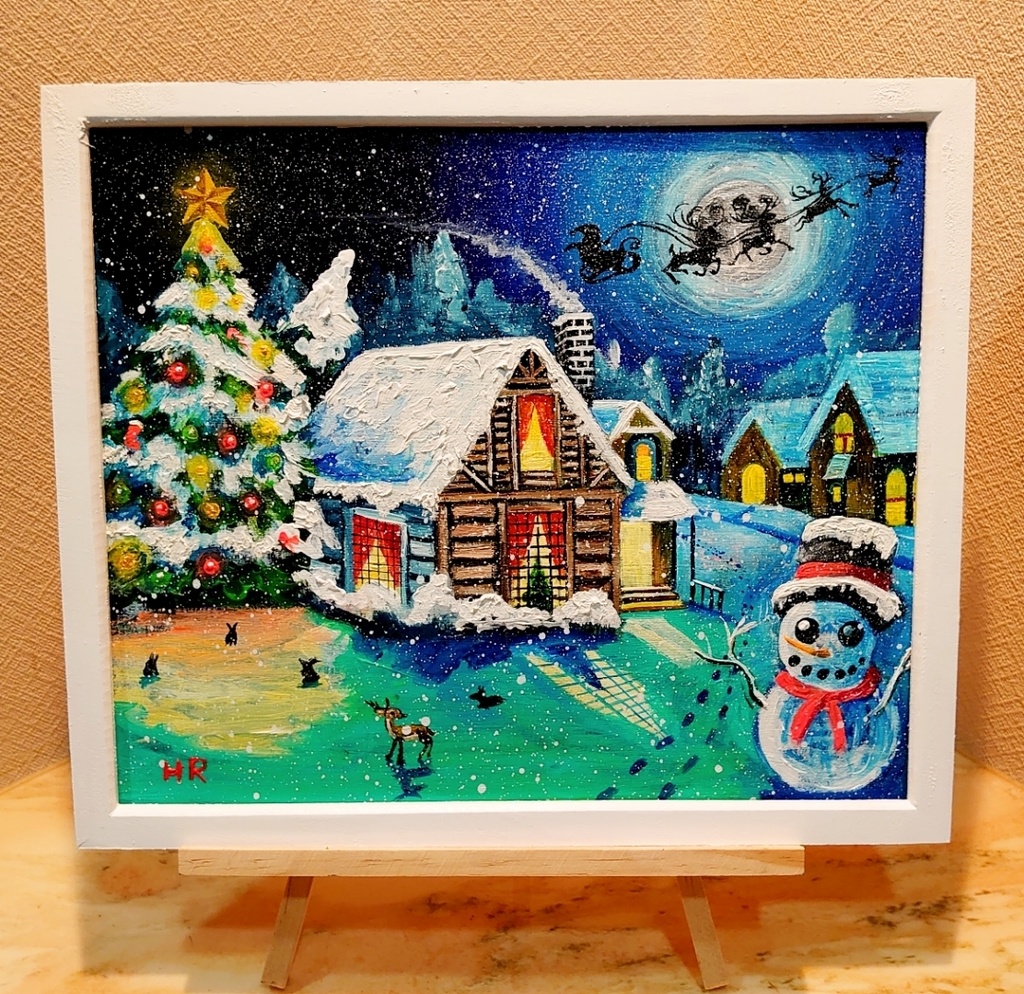 油絵 クリスマス・イブ【四切木製】