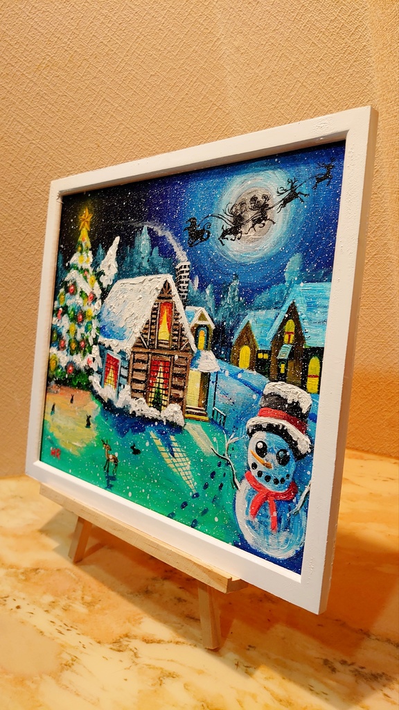 油絵 クリスマス・イブ【四切木製】