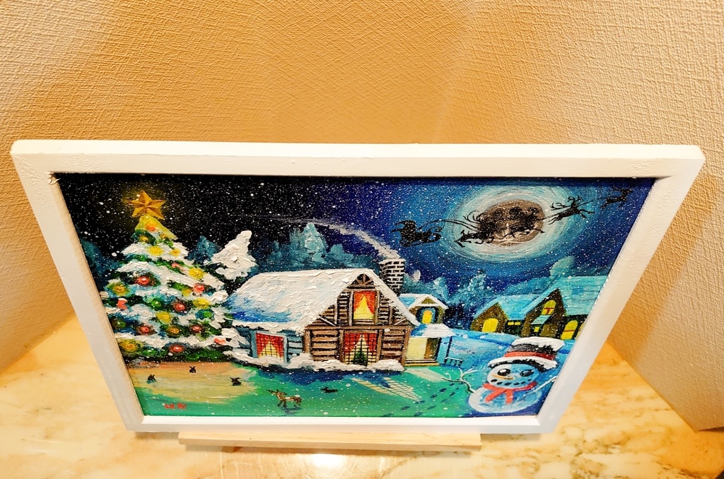 油絵 クリスマス・イブ【四切木製】