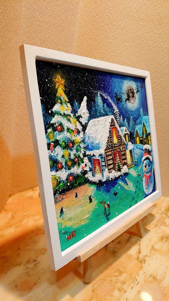 油絵 クリスマス・イブ【四切木製】