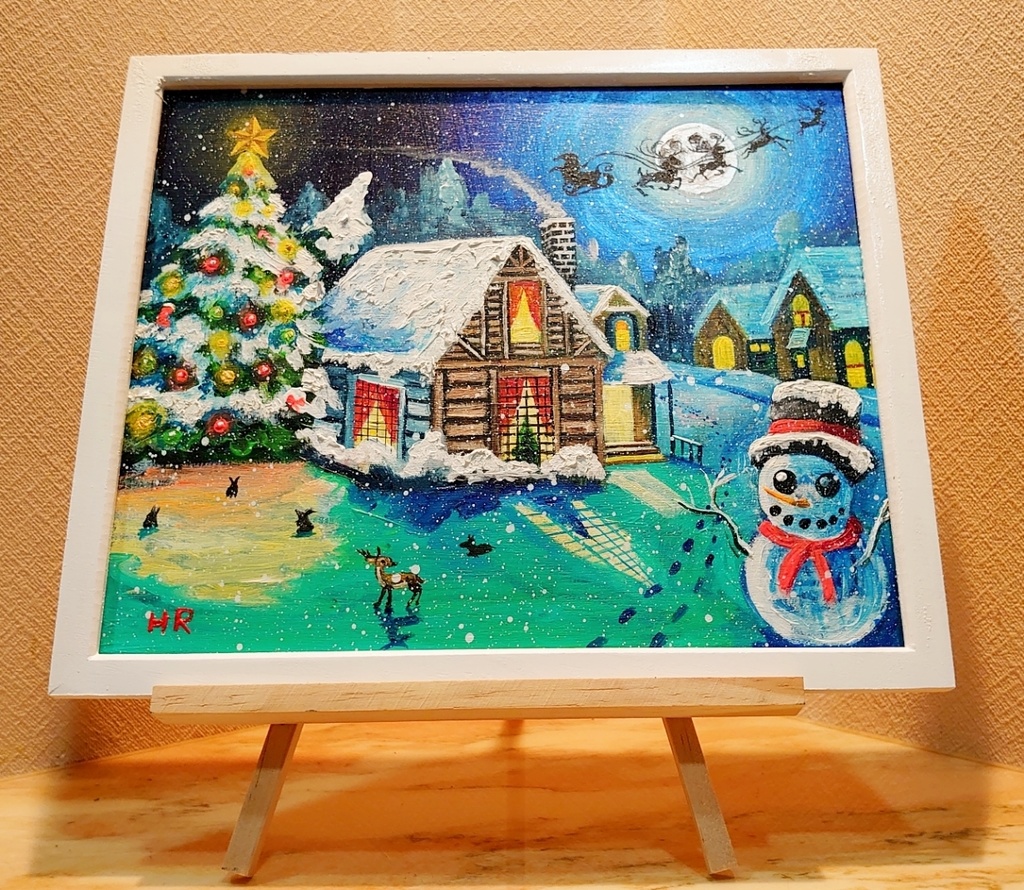 油絵 クリスマス・イブ【四切木製】