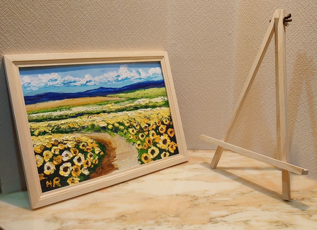 油絵 ひまわり畑【A4】