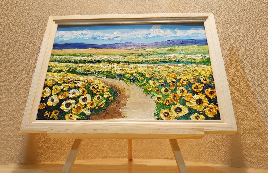 油絵 ひまわり畑【A4】
