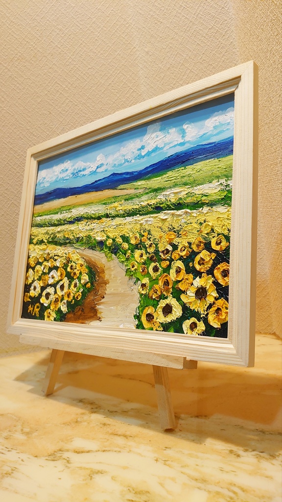 油絵 ひまわり畑【A4】