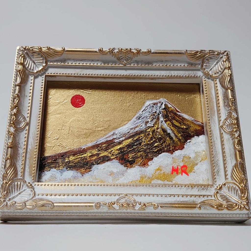 油絵 ミニ絵画額付き【黄金富士山】