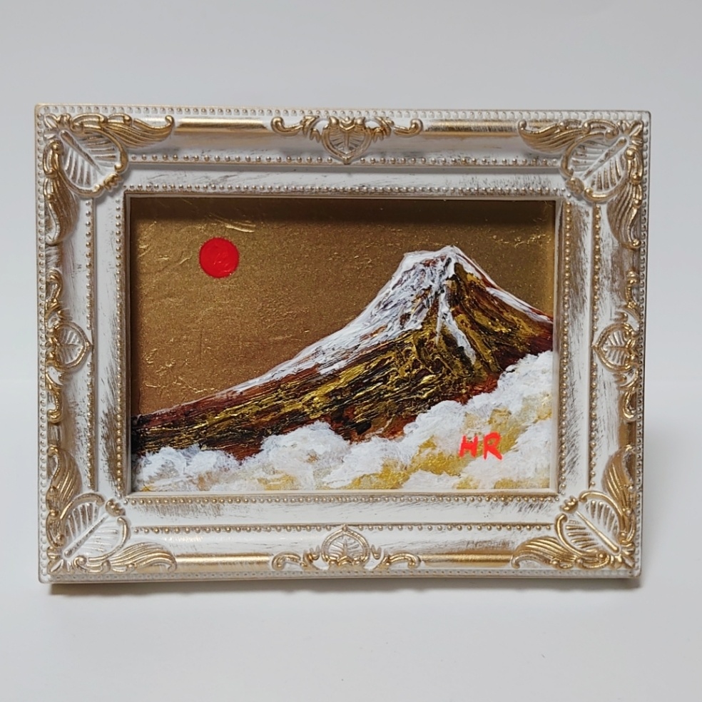 油絵 ミニ絵画額付き【黄金富士山】