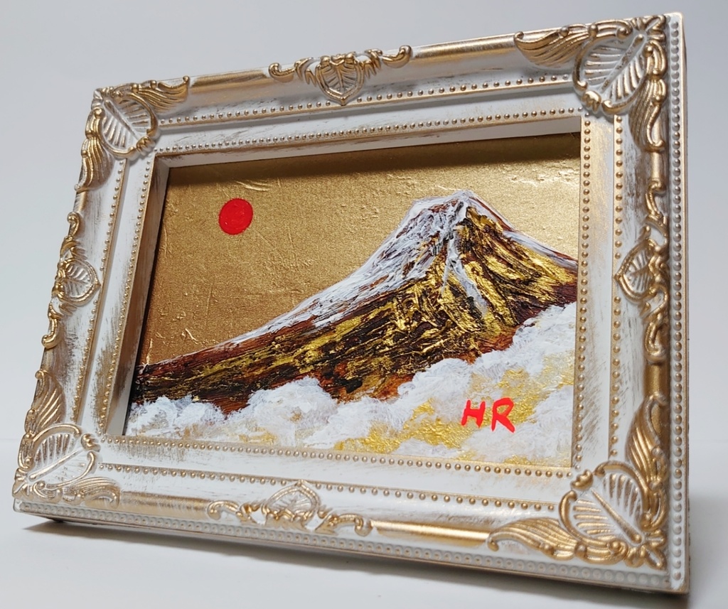 油絵 ミニ絵画額付き【黄金富士山】
