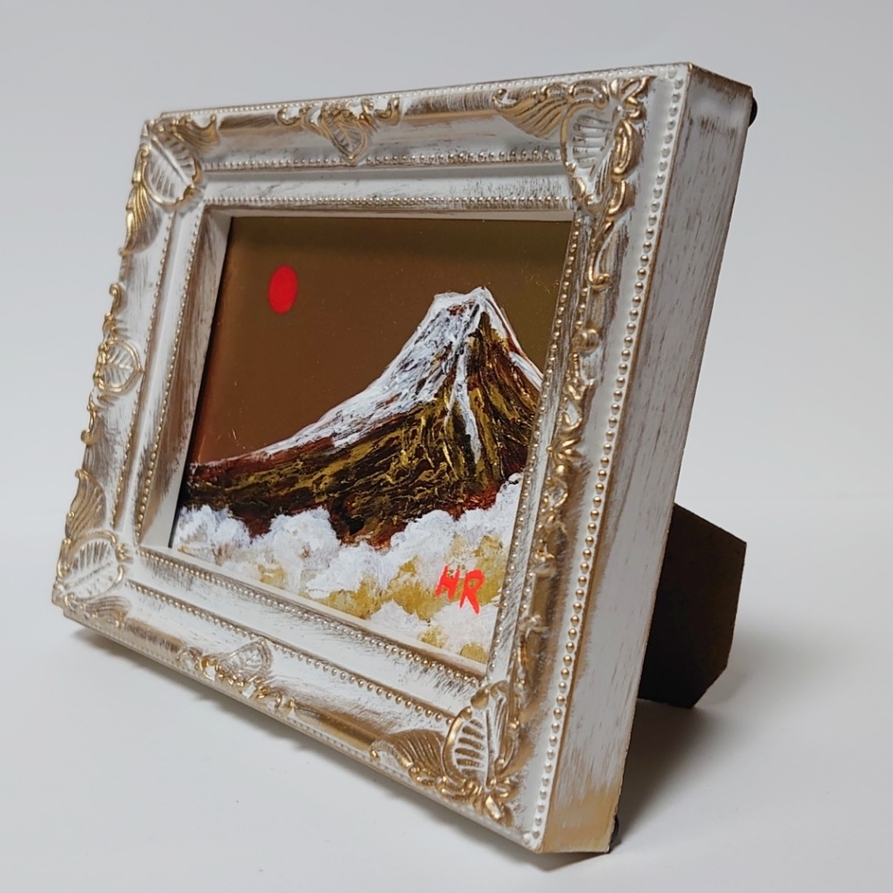 油絵 ミニ絵画額付き【黄金富士山】