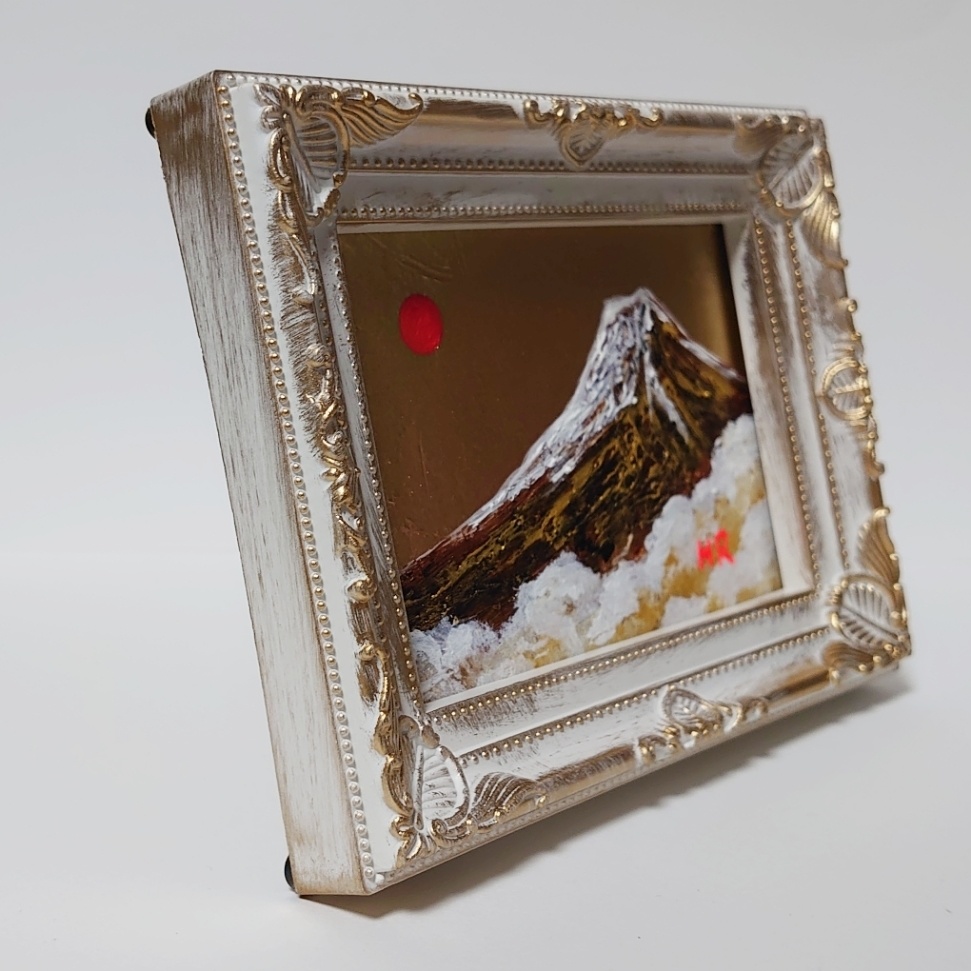 油絵 ミニ絵画額付き【黄金富士山】