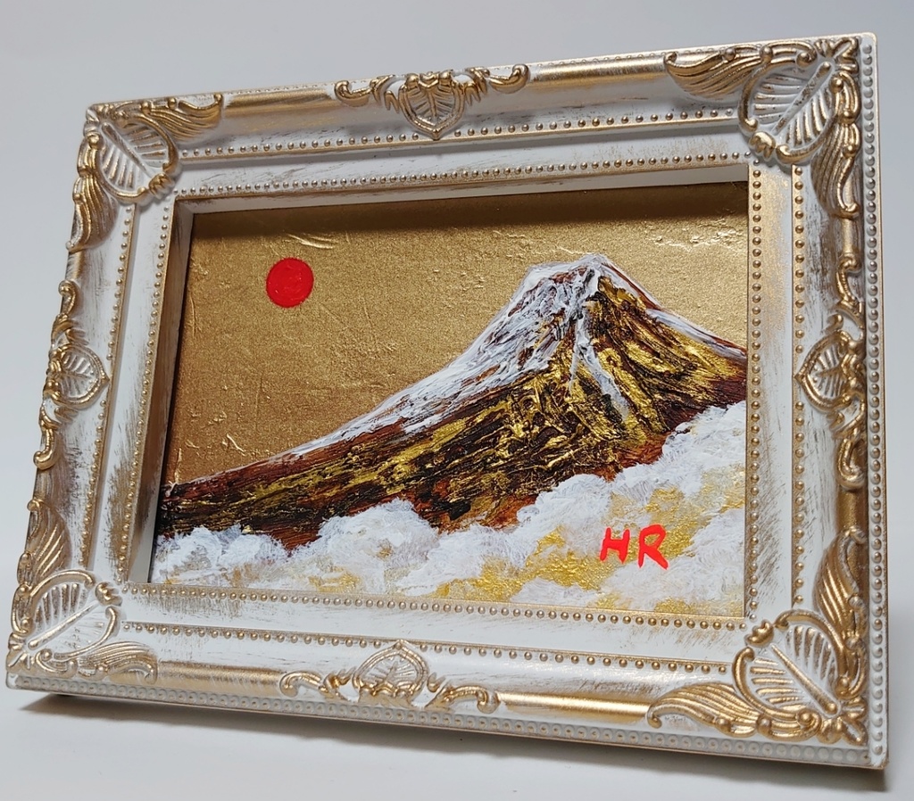 油絵 ミニ絵画額付き【黄金富士山】