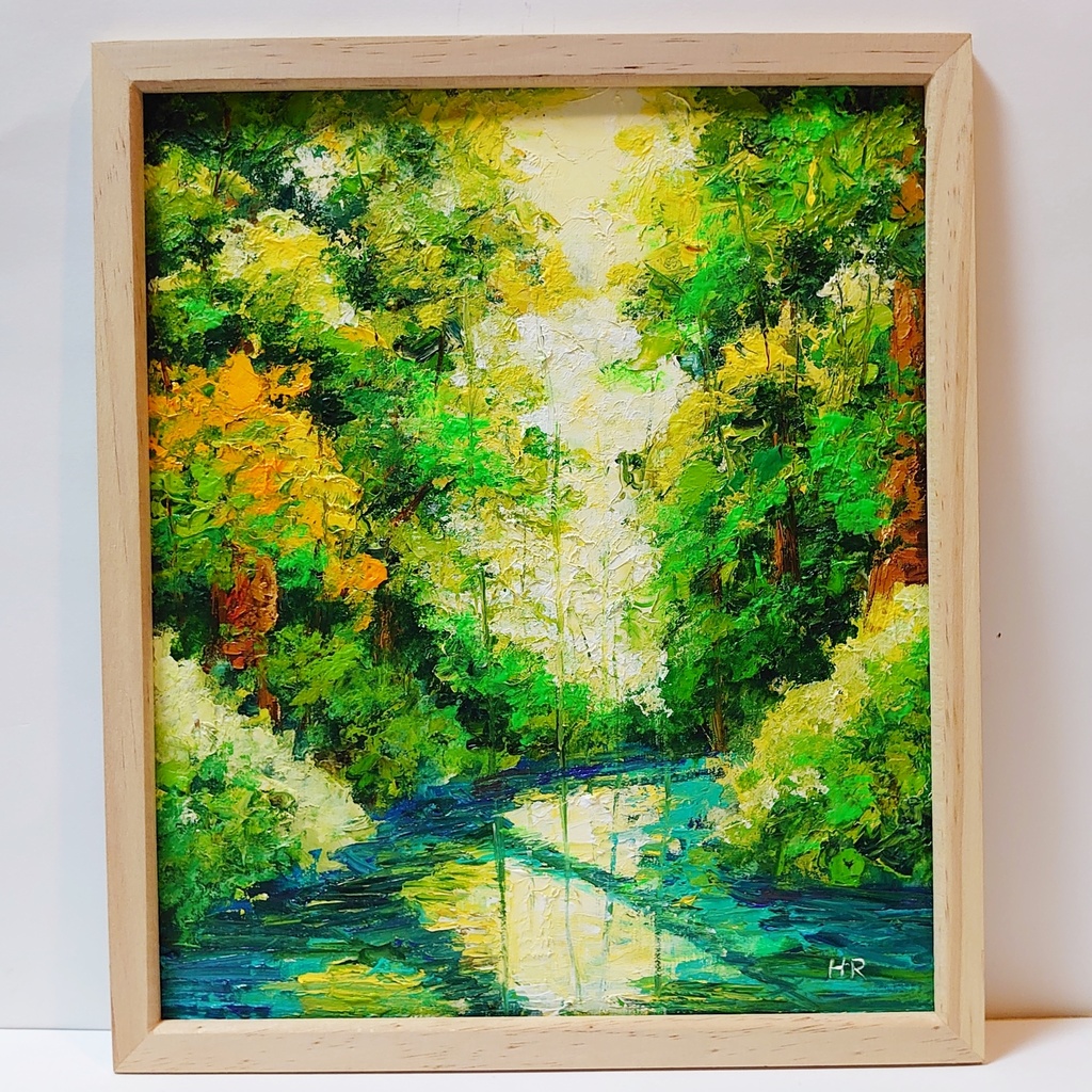 油絵 絵画 森の湖【四切木製】