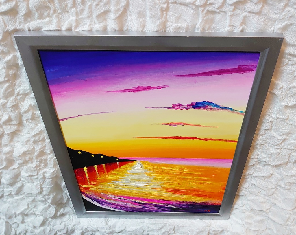 油絵 絵画 宵の海