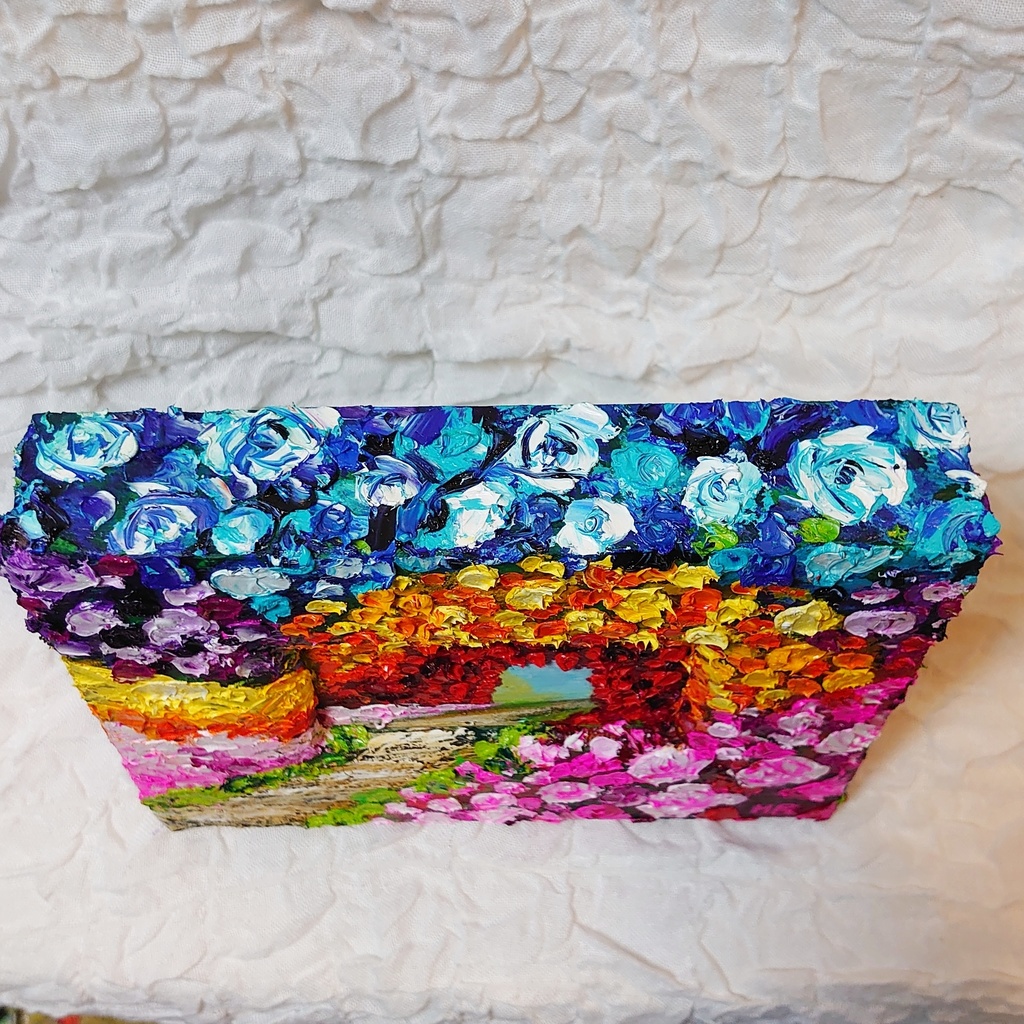 油絵 ミニ絵画【花の道】