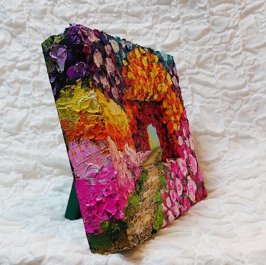 油絵 ミニ絵画【花の道】