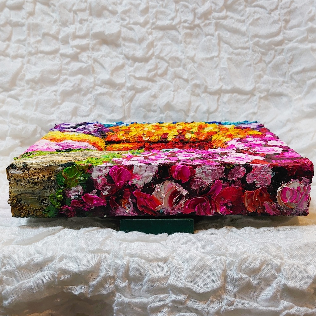 油絵 ミニ絵画【花の道】