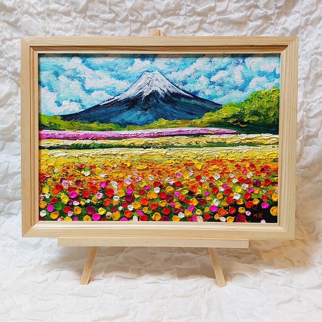 油絵 絵画 お花畑と富士山 【Ａ4】 - arashi1783 - BOOTH