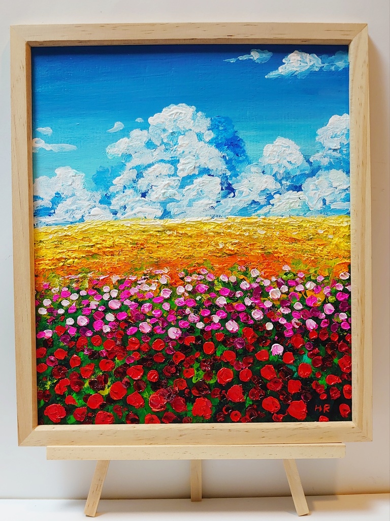 油絵 絵画 菜の花畑を走る小湊鉄道 【Ａ4】 - 絵画/タペストリ