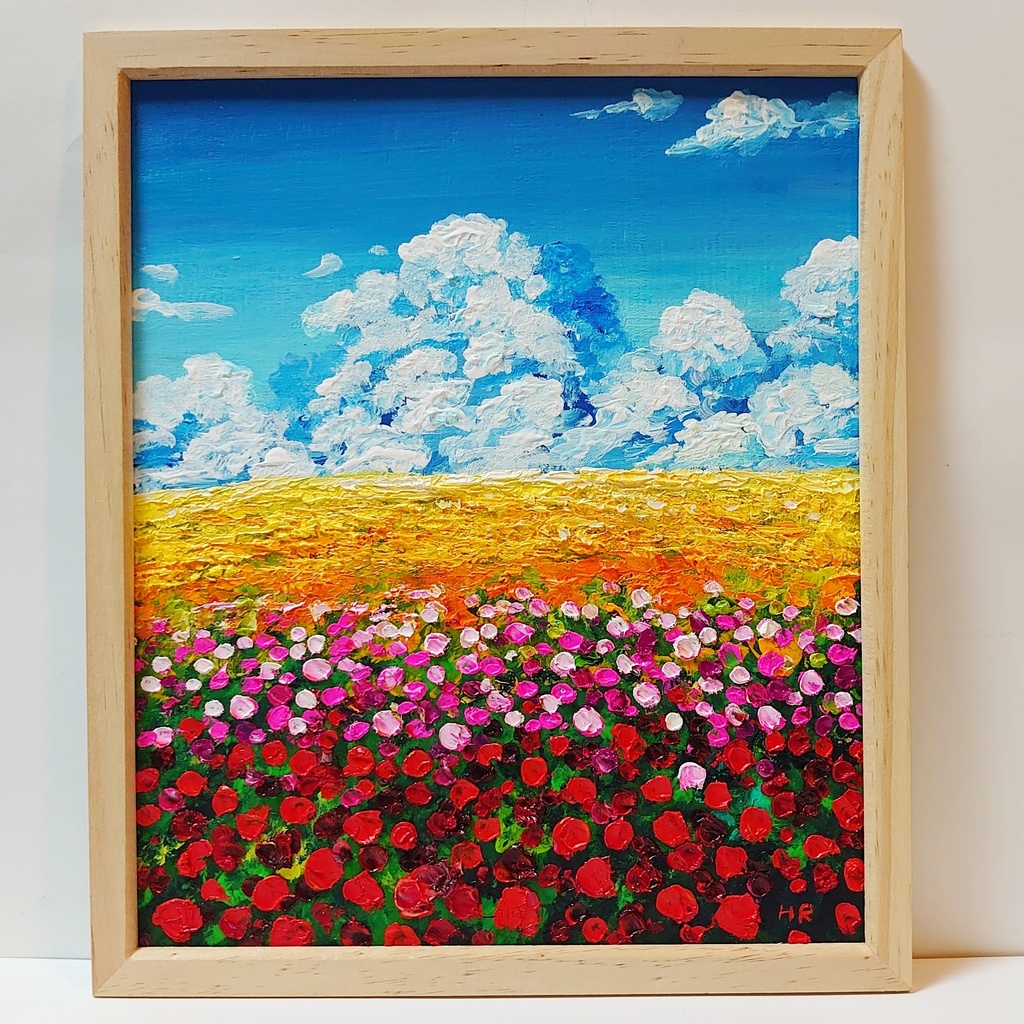 油絵 絵画 【空と雲のお花畑】