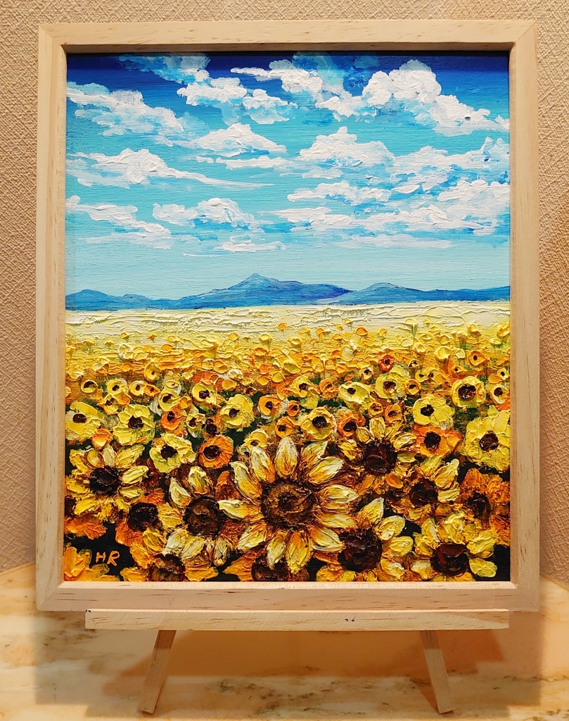 油絵 絵画 【太陽とひまわり畑】-