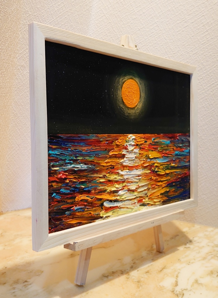油絵 絵画 【オレンジの月】