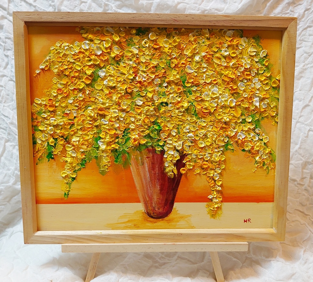 油絵 絵画 ミモザ 【四切木製】