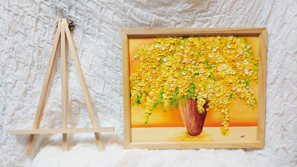 油絵 絵画 ミモザ 【四切木製】