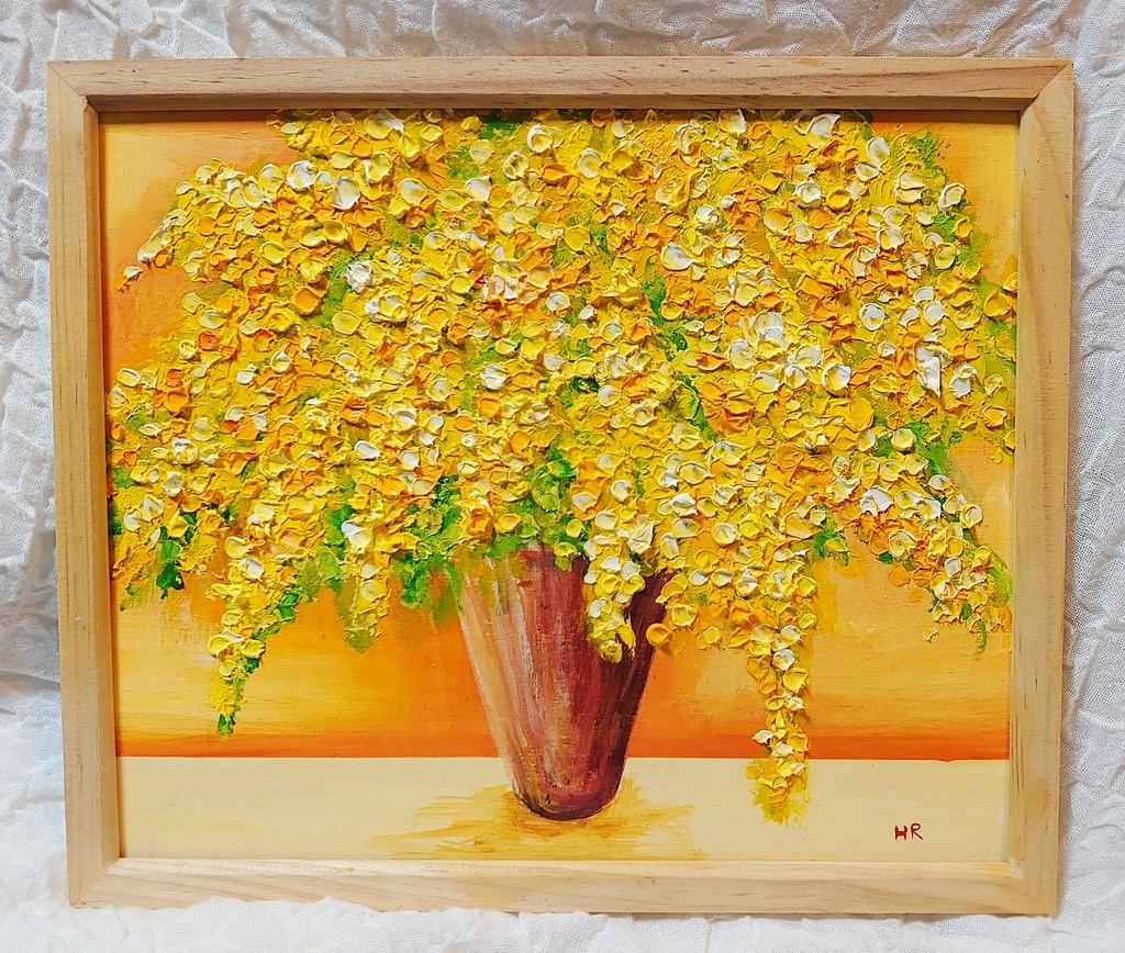 油絵 絵画 ミモザ 【四切木製】