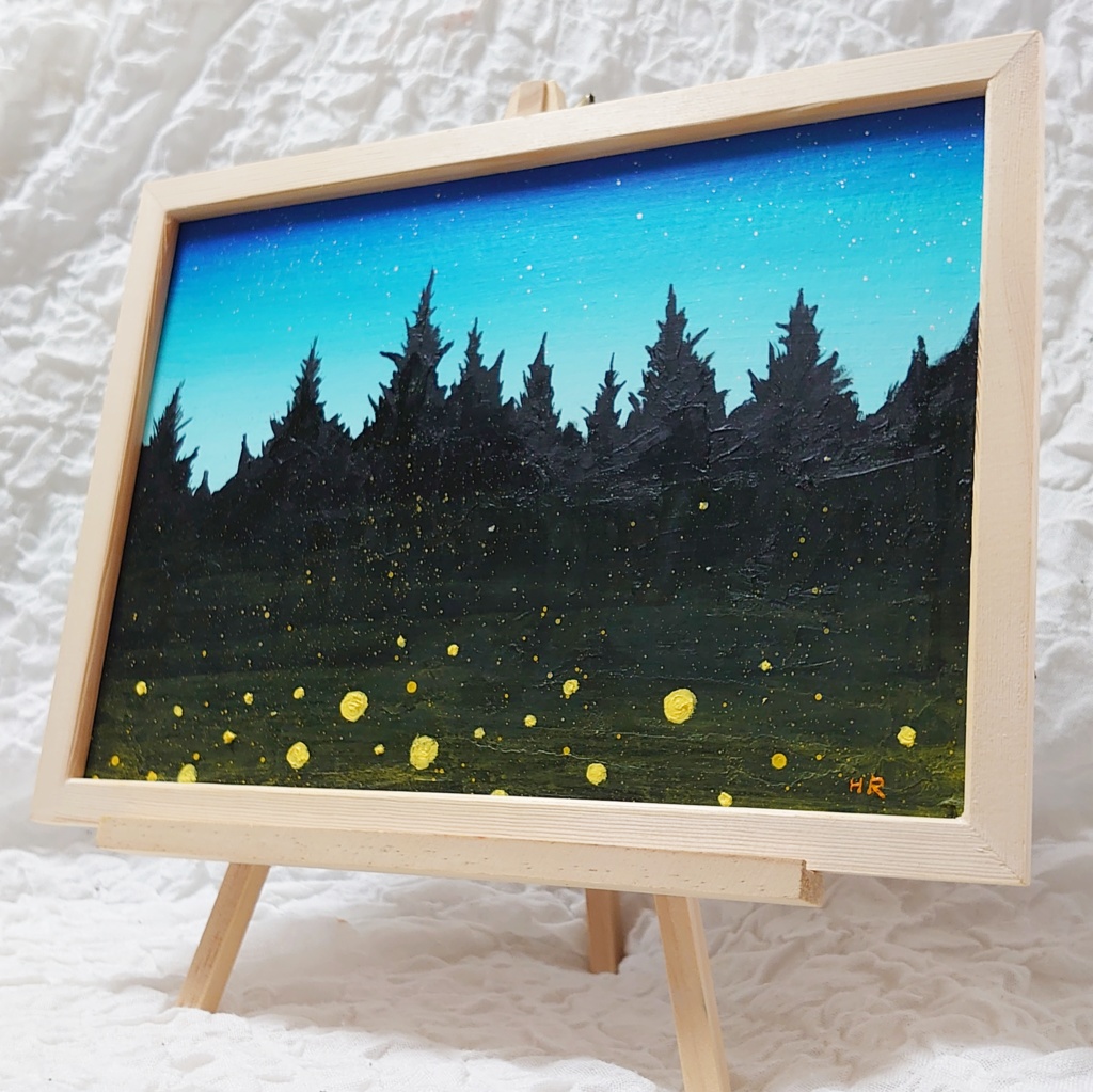 油絵 絵画【夜空と蛍】