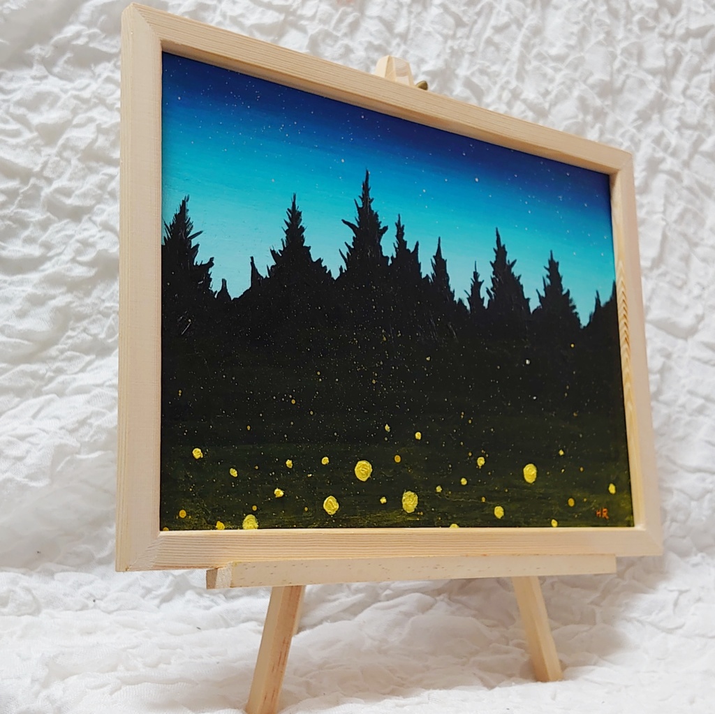 油絵 絵画【夜空と蛍】