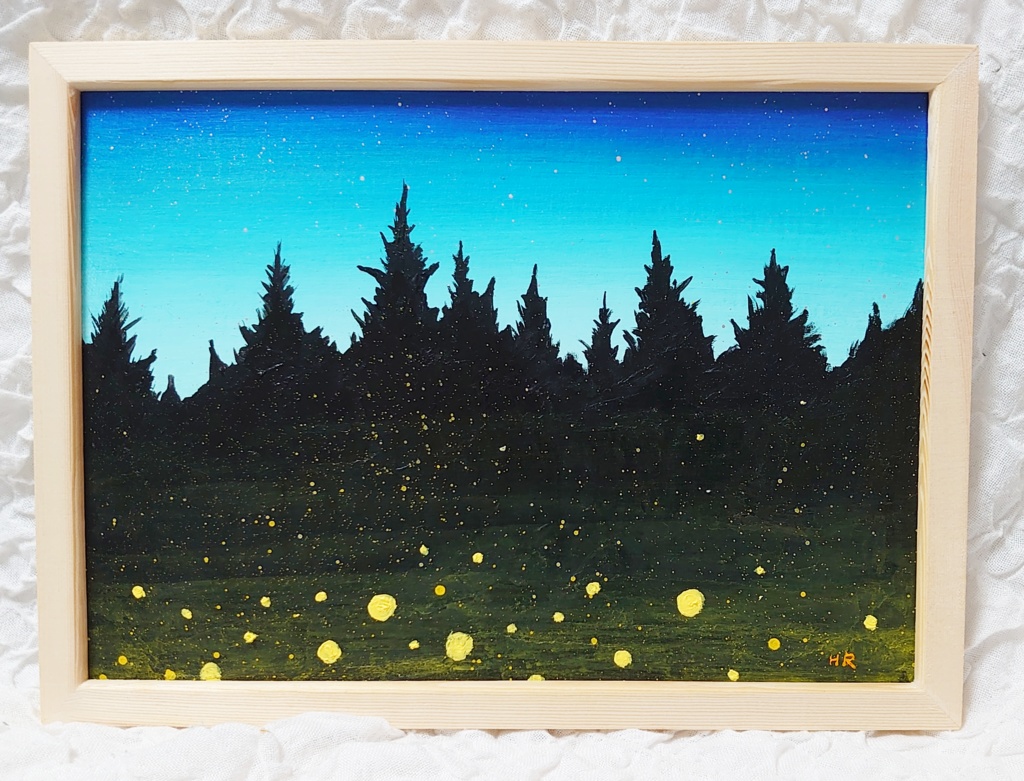 油絵 絵画【夜空と蛍】