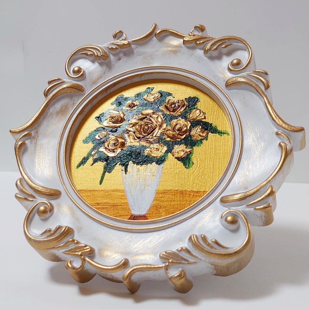 油絵 ミニ絵画【金の薔薇】