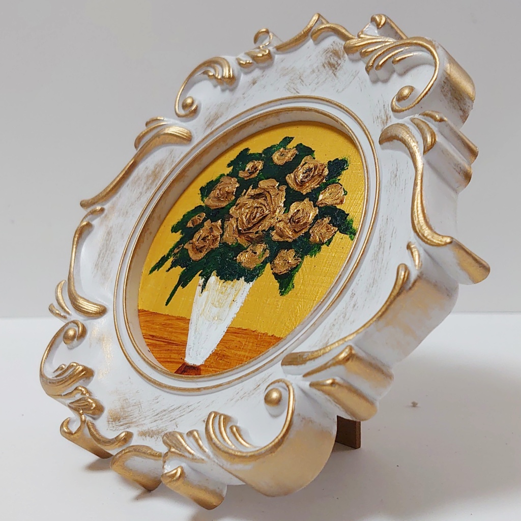 油絵 ミニ絵画【金の薔薇】