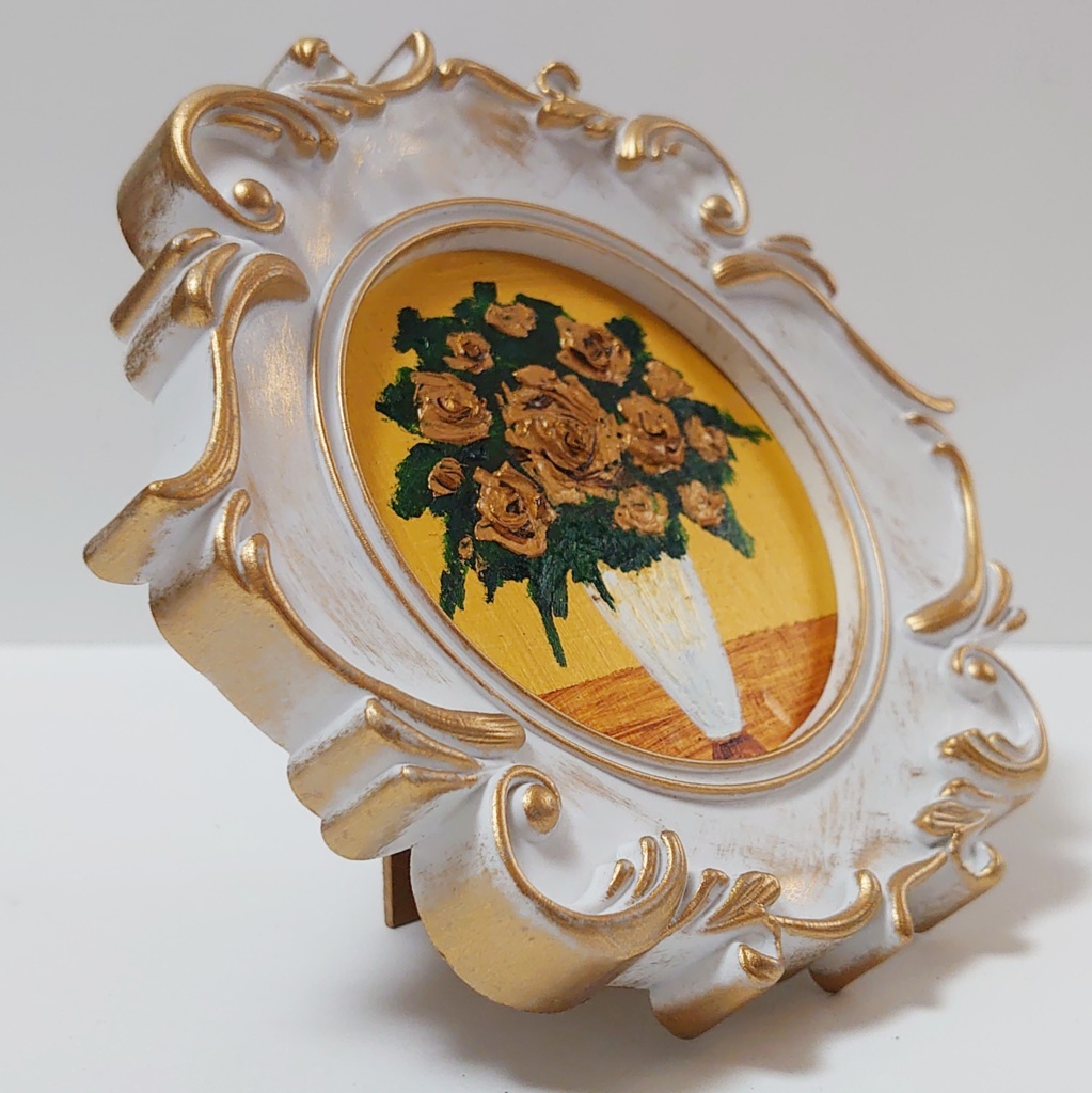 油絵 ミニ絵画【金の薔薇】